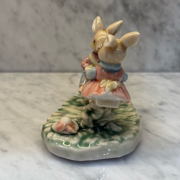 Porcelain Easter Bunnies on a Seesaw Figurine - Picture 4 of 5